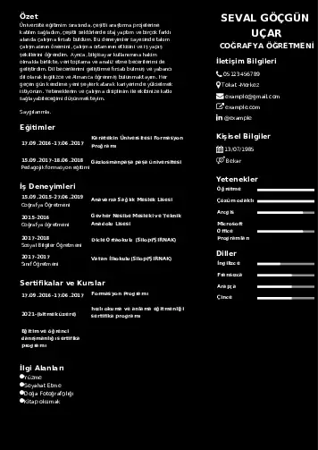 Coğrafya Öğretmeni CV Örnekleri cv indir